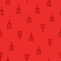 Vector seamless pattern with devil fork on red. Devil pattern. Halloween background. Hell background.