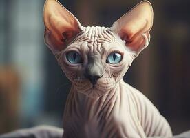 Beautiful photo Sphynx cat concept, contemporary natural and mood social background. Generative AI