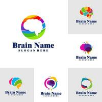 Set of Colorful Brain logo design vector. Creative Brain logo concepts template vector