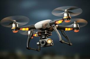 Drone quadcopter with digital camera. Generative AI photo