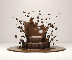 Chocolate splash with a podium, mockup background for milk product display, 3d. Generative AI photo