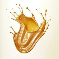 Caramel sauce, Liquid syrup splash, sugar candy caramel or melted toffee, 3d. Generative AI photo