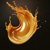 Caramel sauce, Liquid syrup splash, sugar candy caramel or melted toffee, 3d. Generative AI photo