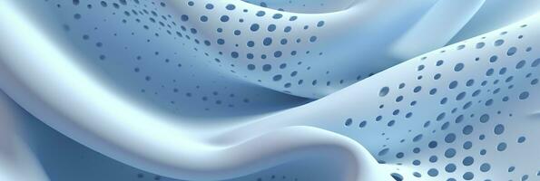 Breathable fabric dry light blue soft mesh holes floating light blue background. Generative AI photo