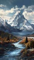 The beauty of a majestic and snow capped mountain range, with rugged peaks, AI Generative photo