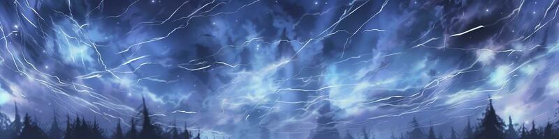 Anime horizontal blue lightning background. Anime cartoon light colors. Generative AI photo