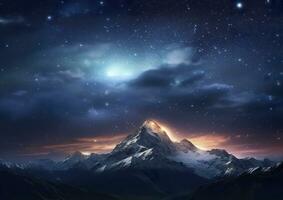 The milky rising in the night sky over the mountains, landscapes, AI Generative photo