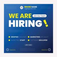 We are hiring job vacancy social media post banner design template with red color. We are hiring job vacancy square web banner design. vector