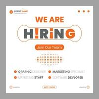 We are hiring job vacancy social media post banner design template with red color. We are hiring job vacancy square web banner design. vector