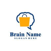Shop Brain logo design vector. Creative Brain with Bag Shop logo concepts template vector