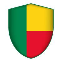 Benin flag in shield shape. Vector illustration.