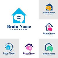 Set of House Brain logo design vector. Creative Brain with House logo concepts template vector