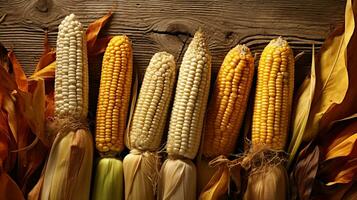 White corn on a wooden table, AI generated photo