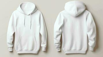 A white hoodie mockup, isolated on a hanger, highlighting the front view and back view, AI generated photo