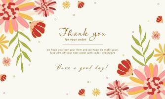 thank you card with colorful floral frame design. greeting card design vector. suitable for your project vector