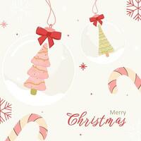 Square Christmas holiday greeting card with Snow ball, ribbon, candy cane and snow vector