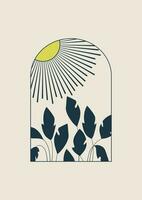 Botanical sunny aesthetic minimalist printable illustration. Abstract plants under sunshine decoration vector