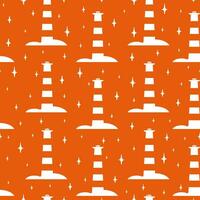 Seamless pattern of lighthouse on red background illustration. vector