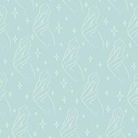 Seamless pattern magic hands with healing crystal art. Halloween elements in minimalistic style. vector