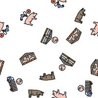 pork pig farm animal piglet hog vector seamless pattern