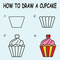 Step by step to draw a Cute Cake. Drawing tutorial a Cute Cake. Drawing lesson for children. Vector illustration