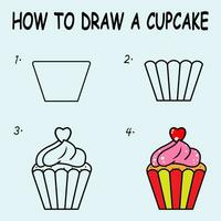 Step by step to draw a Cute Cake. Drawing tutorial a Cute Cake. Drawing lesson for children. Vector illustration