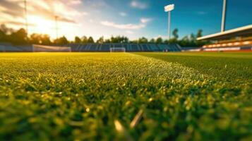 Artificial turf in the soccer stadium. Generative Ai photo