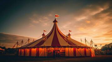 Circus tent, carnival tent at the amusement park. Generative Ai photo