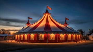 Circus tent, carnival tent at the amusement park. Generative Ai photo