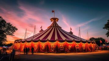 Circus tent, carnival tent at the amusement park. Generative Ai photo