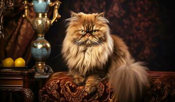 Realistic portrait of beautiful Persian cat. AI Generative photo