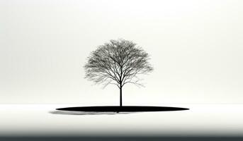 Black and white abstract background with an isolated tree and its shadow. AI Generative photo