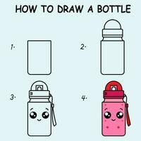 Step by step to draw a Bottle. Drawing tutorial a Bottle. Drawing lesson for children. Vector illustration.