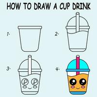 Step by step to draw a cup drink. Drawing tutorial a cup drink. Drawing lesson for children vector