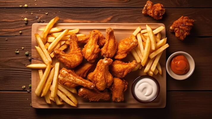 Chicken Wings And Fries Stock Photos, Images and Backgrounds for Free