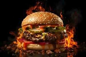 Flavor Explosion, Grilled Beef Burger with Spicy Kick, ai generated photo