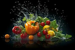 Creative Culinary Blend, Fresh Vegetables and Water Splash, ai generated photo