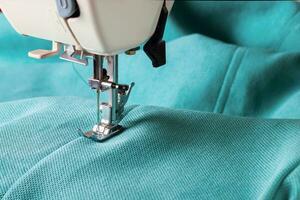 sewing machine and turquoise fabric photo