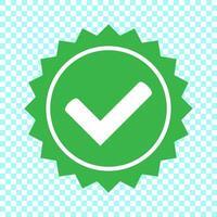 aprobado icono. perfil verificación. aceptar insignia. verde garrapata símbolo, icono, firmar en verde color. hecho. confirmado cuenta icono. verde cheque marca. valores vector ilustración.