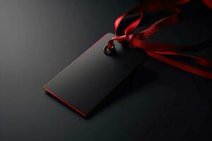Black Friday sale red and black tags, mockup with copy space for text. AI generated. photo