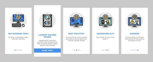 repair computer pc service onboarding icons set vector