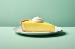 limón tarta de queso en amarillo antecedentes con azotado crema. generativo ai foto