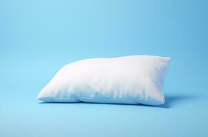 Pillow mockup on blue background. Generative AI photo