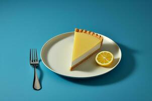Lemon cheesecake with a slice of lemon. Generative AI photo