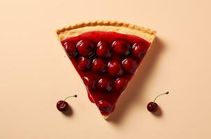 Top view of cherry pie on pink background. Generative AI photo