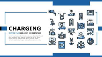 eléctrico vehículo cargando estación aterrizaje encabezamiento vector