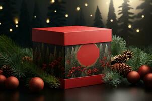 Christmas box mockup with lid. Generative AI photo