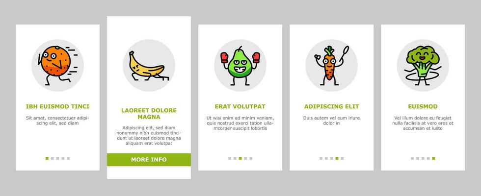 fitness character sport workout onboarding icons set vector
