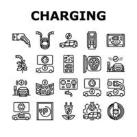 electric vehicle charging station icons set vector