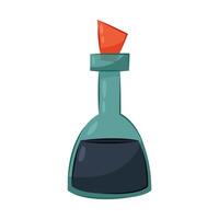 Glass bottle with an unknown substance. Bottle with witch's potion in flat style on a white background. vector